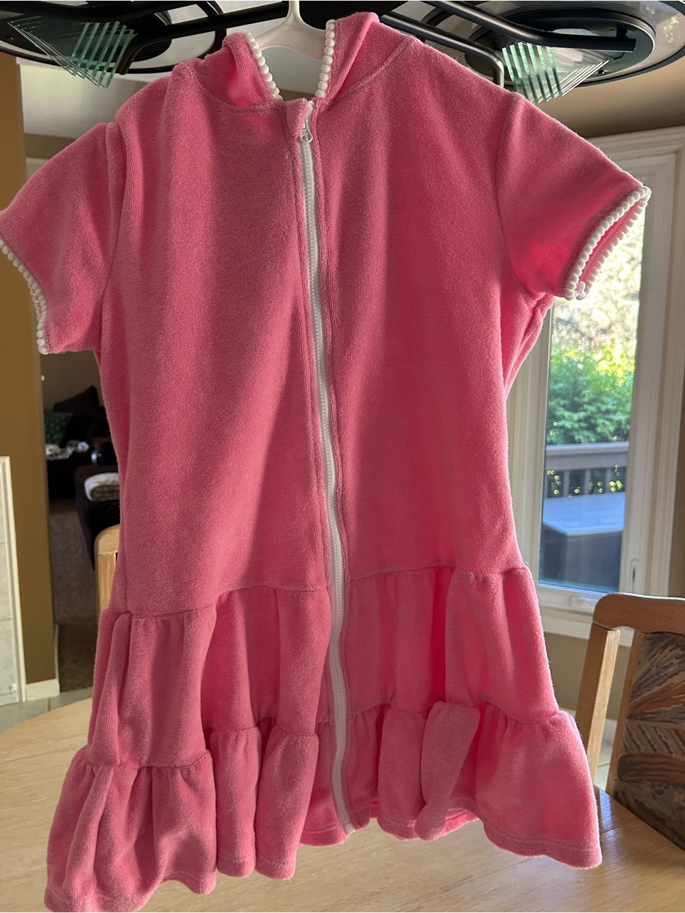 Cat & Jack Pink Hooded Terry Zip Dress with Pom Trim